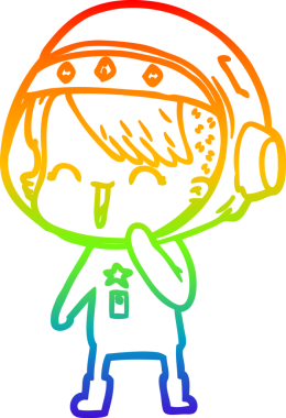 Gökkuşağı gradyan çizimi mutlu bir uzay kızının çizimi bir insan tarafından çizilmiş