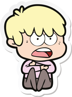 Bir insan tarafından çizilmiş endişeli bir çizgi film çocuğunun çıkartması.