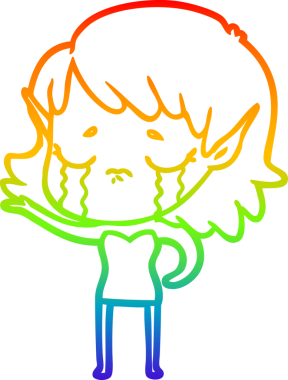 Gökkuşağı gradyan çizgi çizimi Bir insan tarafından çizilmiş ağlayan elf kızı