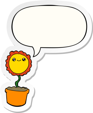 Bir insan tarafından çizilmiş baloncuk çıkartmalı karikatür çiçeği.