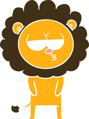 Bir insan tarafından çizilmiş düz renkli çizgi film yorgun aslan