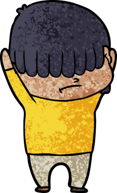 Bir insan tarafından çizilmiş dağınık saçlı çizgi film çocuğu.