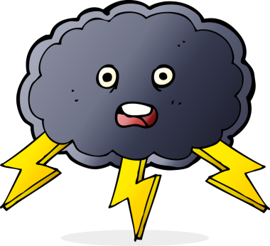 bir insan tarafından çizilmiş karikatür bulutu ve yıldırım sembolü