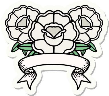 Bir insan tarafından çizilmiş bir buket çiçeğin pankartıyla dövme stili.