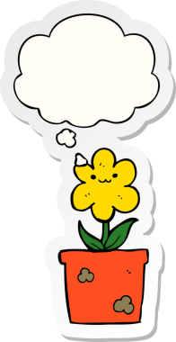 Düşünce baloncuklu karikatür bitkisi insan tarafından çizilmiş bir çıkartma.