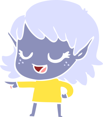 Mutlu düz renkli çizgi film kızı bir insan tarafından çizilmiş.