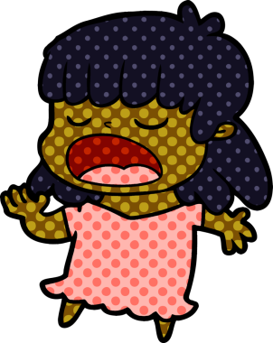 Çizgi filmdeki kadın bir insan tarafından yüksek sesle çizilmiş.