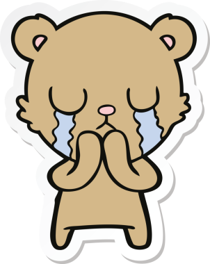 Bir insan tarafından çizilmiş ağlayan çizgi film ayısının çıkartması.