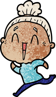 Bir insan tarafından çizilmiş mutlu yaşlı kadın çizgi filmi.