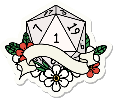 Bir insan tarafından çizilmiş doğal bir d20 zar etiketi.