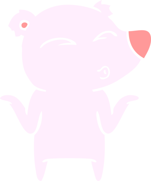 Bir insan tarafından çizilmiş düz renkli çizgi film ayısı omuz silkmesi