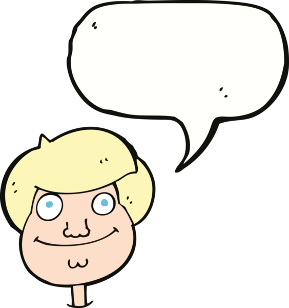 Bir insan tarafından çizilmiş konuşma balonlu mutlu çocuk yüzü.