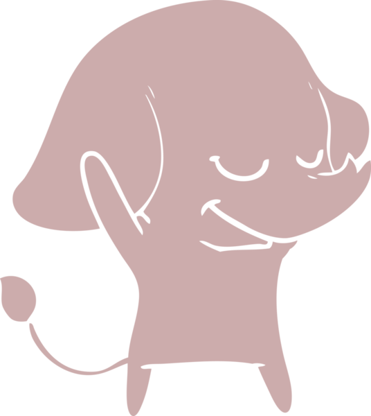 Bir insan tarafından çizilmiş düz renk çizgi film gülümseyen fil.