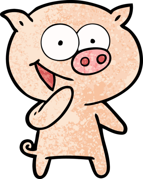 Bir insan tarafından çizilmiş gülen domuz çizgi filmi.