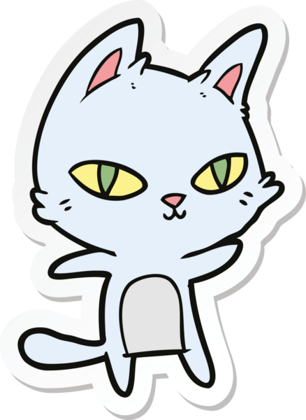 Bir insan tarafından çizilmiş çizgi film kedisinin çıkartması.