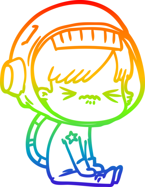 Gökkuşağı gradyan çizgisi kızgın bir uzay kızının çizimi bir insan tarafından çizilmiş