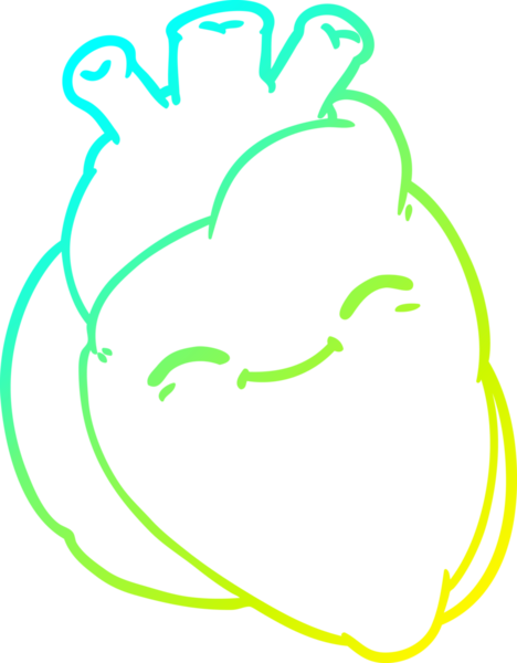 Bir insan tarafından çizilmiş mutlu bir kalbin soğuk gradyan çizgisi.