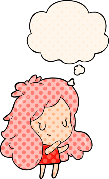 Bir insan tarafından çizilmiş çizgi roman tarzı düşünce baloncuğu olan çizgi film kızı.