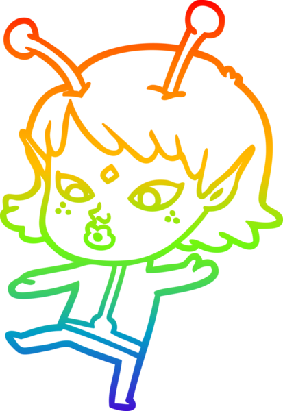 Gökkuşağı gradyan çizgisi bir insan tarafından çizilmiş güzel bir uzaylı kızın çizimi.