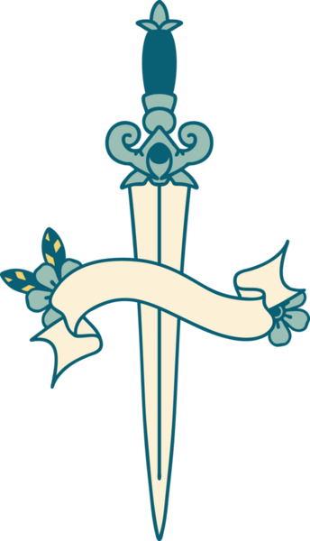 Geleneksel dövme, bir insan tarafından çizilmiş hançer sancağıyla.