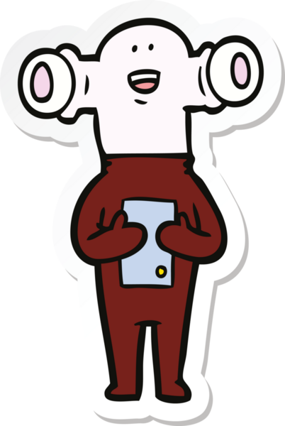 Bir insan tarafından çizilmiş dost canlısı bir uzaylı çizgi film çıkartması.