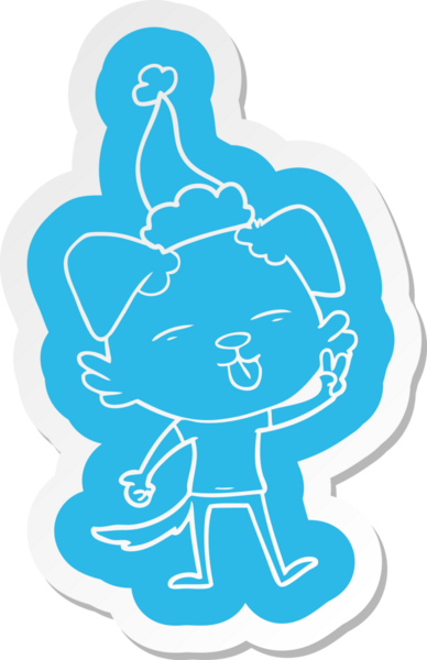 Bir insan tarafından çizilmiş Noel Baba şapkası takan köpek çıkartması.