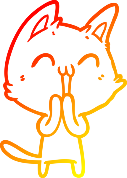 Bir insan tarafından çizilmiş mutlu çizgi film kedisinin sıcak çizgi çizgisi.