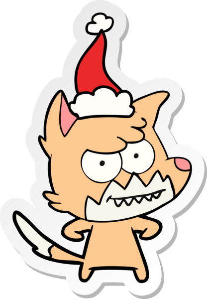 Bir insan tarafından çizilmiş Noel Baba şapkası giymiş sırıtan bir tilkinin el yazısı.