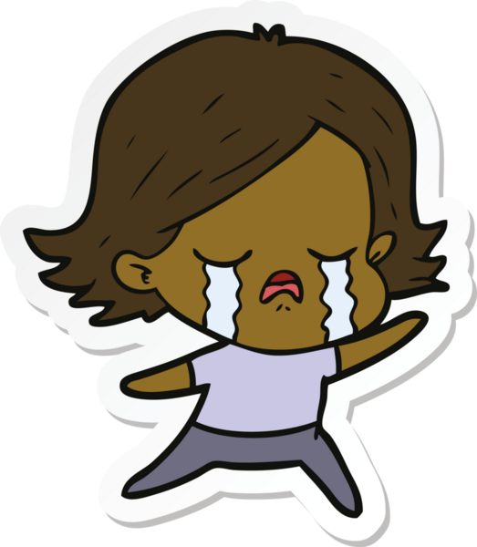 Bir insan tarafından çizilmiş ağlayan bir çizgi film kızına ait etiket.