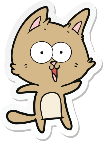 Bir insan tarafından çizilmiş komik bir çizgi film kedisinin çıkartması.