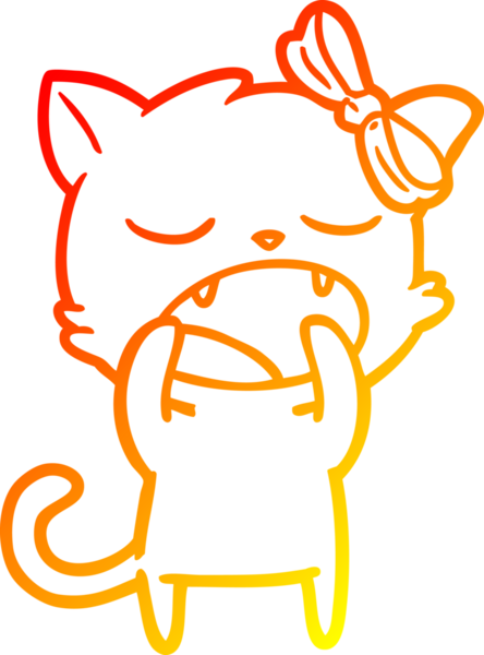Bir insan tarafından çizilen esneyen kedinin sıcak çizgi çizimi