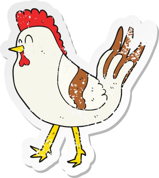 Bir insan tarafından çizilmiş çizgi film tavuğunun gerilimli yapıştırması.