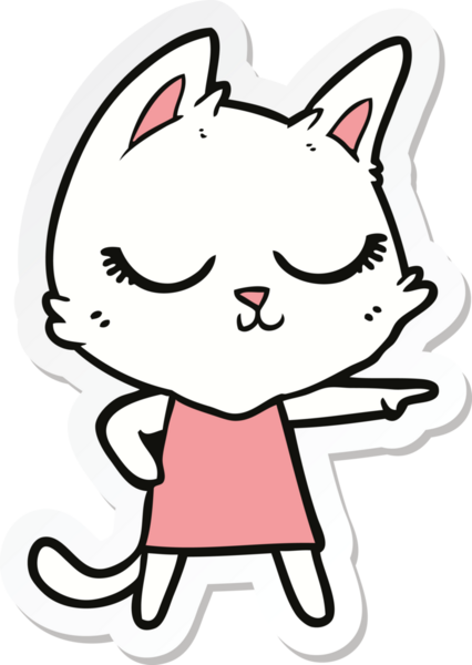 Bir insan tarafından çizilmiş sakin bir kedi kızın çıkartması.