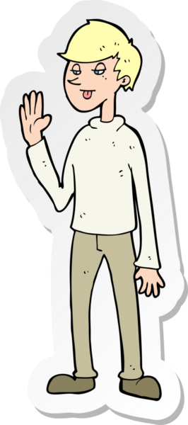 Bir insan tarafından çizilmiş bir karikatür el sallayan adamın çıkartması.