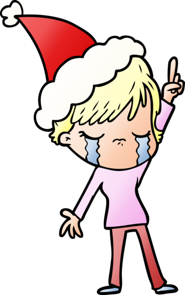 Bir insanın çizdiği Noel Baba şapkasıyla ağlayan bir kadının el çizimi karikatürü.
