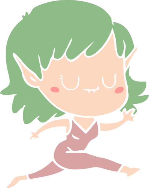 Bir insan tarafından çizilen mutlu düz renkli çizgi film elf kızı