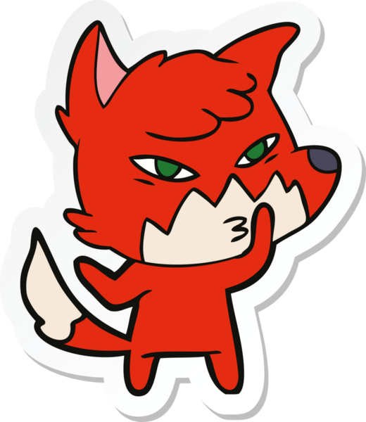 Bir insan tarafından çizilmiş akıllı bir tilkinin çıkartması.