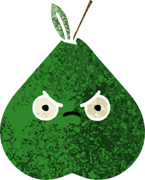 Bir insan tarafından çizilmiş kızgın bir armudun retro çizim tarzı karikatürü