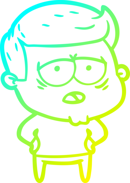 Bir insan tarafından çizilmiş, yorgun bir adamın soğuk çizgi çizimi.