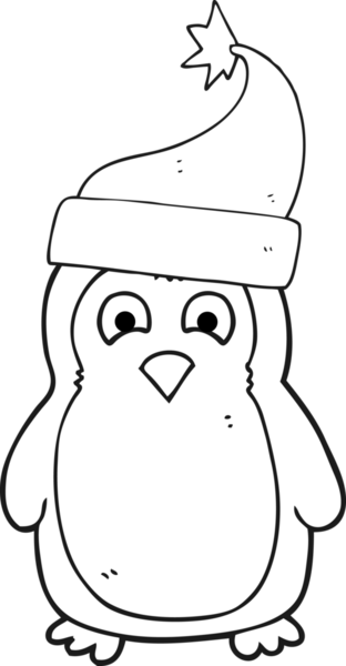 Bir insan tarafından çizilmiş Noel şapkası giyen siyah beyaz bir çizgi film çizdi.