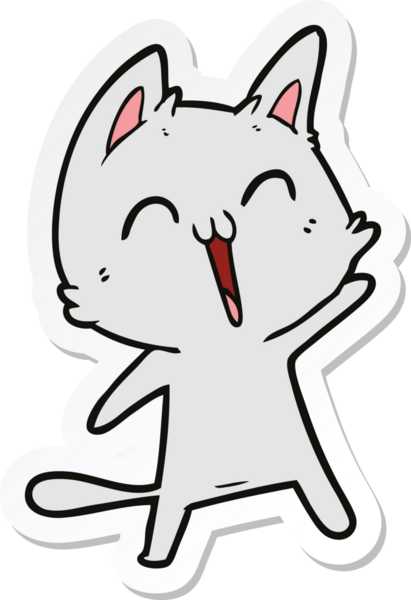 Bir insan tarafından çizilmiş mutlu çizgi film kedisinin çıkartması.