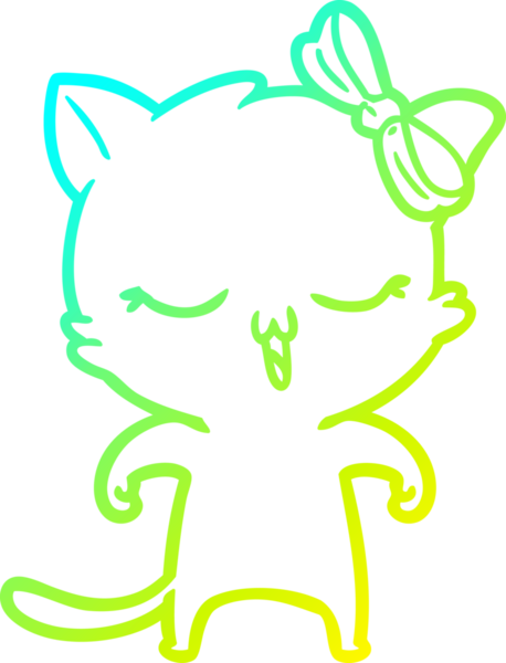 Bir insan tarafından kafasında yay olan çizgi film kedisinin soğuk gradyan çizimi