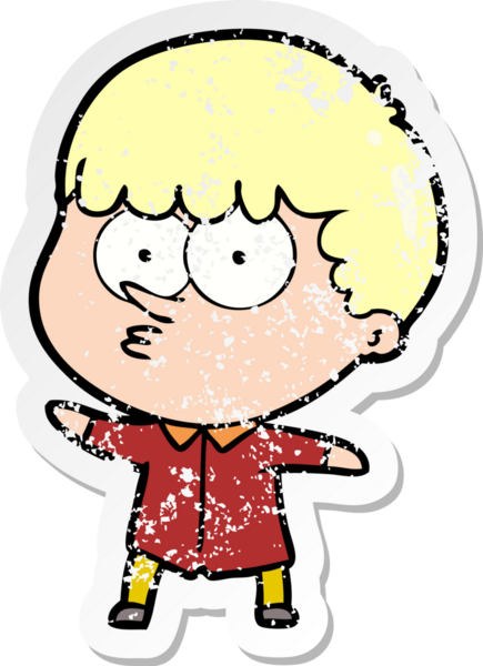 Bir insan tarafından çizilmiş, sıkıntılı bir çizgi film çıkartması.