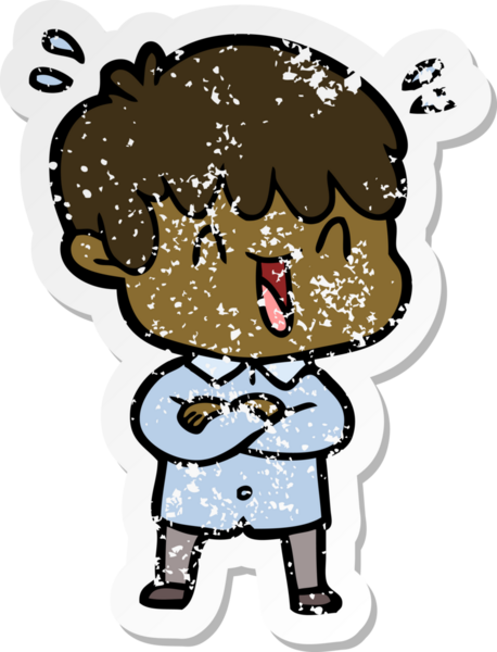 Bir insan tarafından çizilmiş gülen bir çizgi film karakterinin sıkıntılı çıkartması.