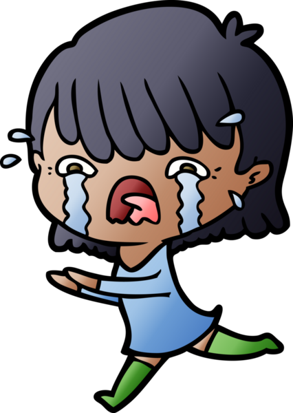 Bir insan tarafından çizilmiş ağlayan çizgi film kızı.