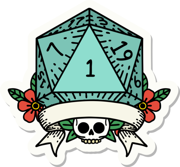 Bir insan tarafından çizilmiş doğal bir d20 zar etiketi.