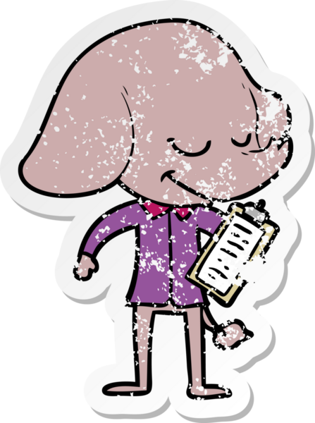 Bir insanın çizdiği pano ile gülümseyen bir filin sıkıntılı çıkartması.