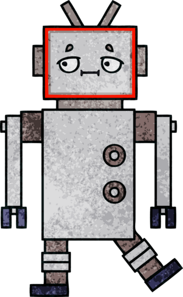 Bir insan tarafından çizilmiş bir robotun retro grunge dokusu