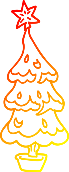 Bir insan tarafından çizilmiş karlı bir Noel ağacının sıcak çizgi çizimi