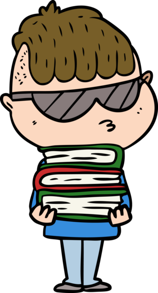 Bir insan tarafından çizilmiş güneş gözlüğü takan çizgi filmci çocuk.